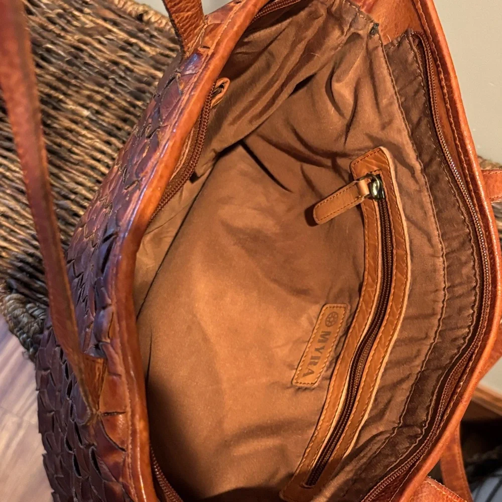 Myra Bag Rich Brown Woven Tote - Picture 2 of 3